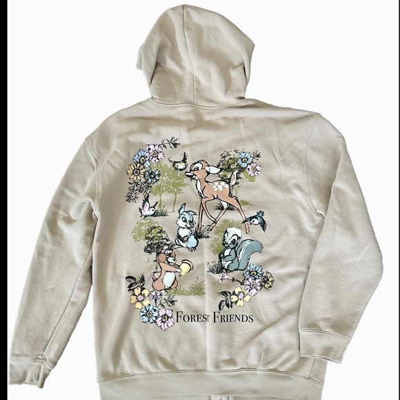 Disney Bambi Forest Friends Hoodie Size Medium Light Brown full zip pockets soft - Picture 2 of 10